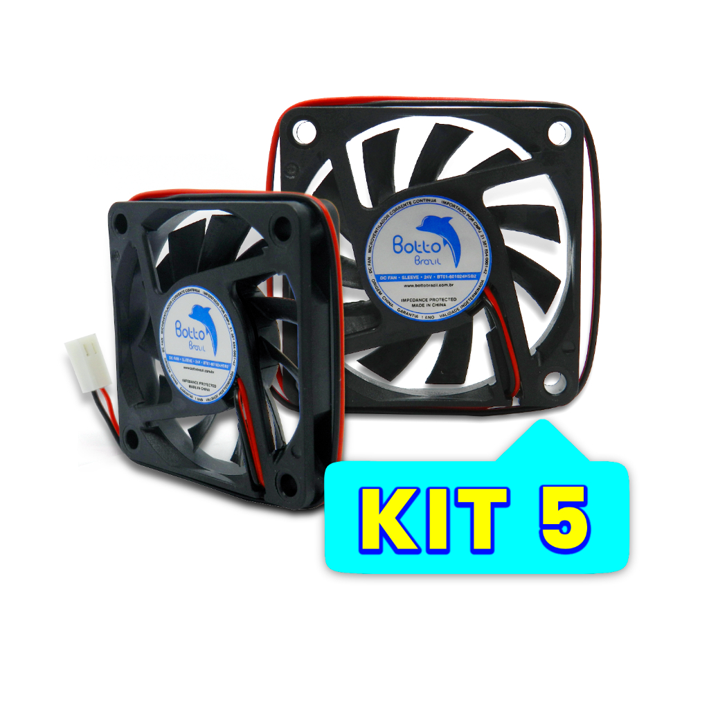 Kit com 5 unids Ventoinha Cooler Micro Ventilador 60x60x10 Mm Fan 24v Dc 6 cm Sleeve Alta Rotação HS