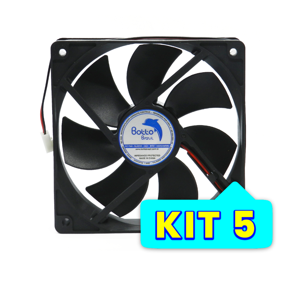 Kit com 5 unids Micro Ventilador Cooler Ventoinha 120x120x25 Mm 24v Dc Mini Fan 12 cm Sleeve -MS