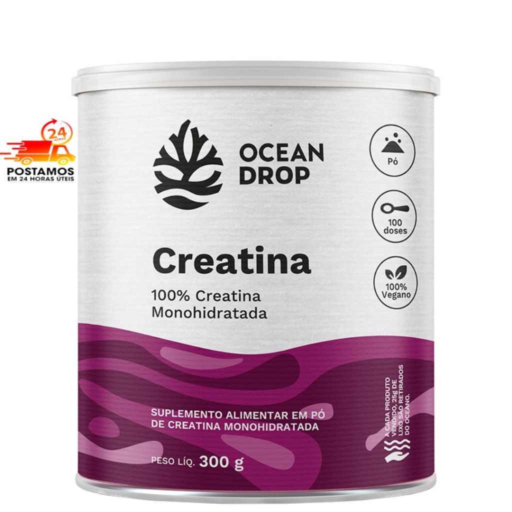 Creatina Vegana 300g pura Ocean Drop Rende 100 Porções