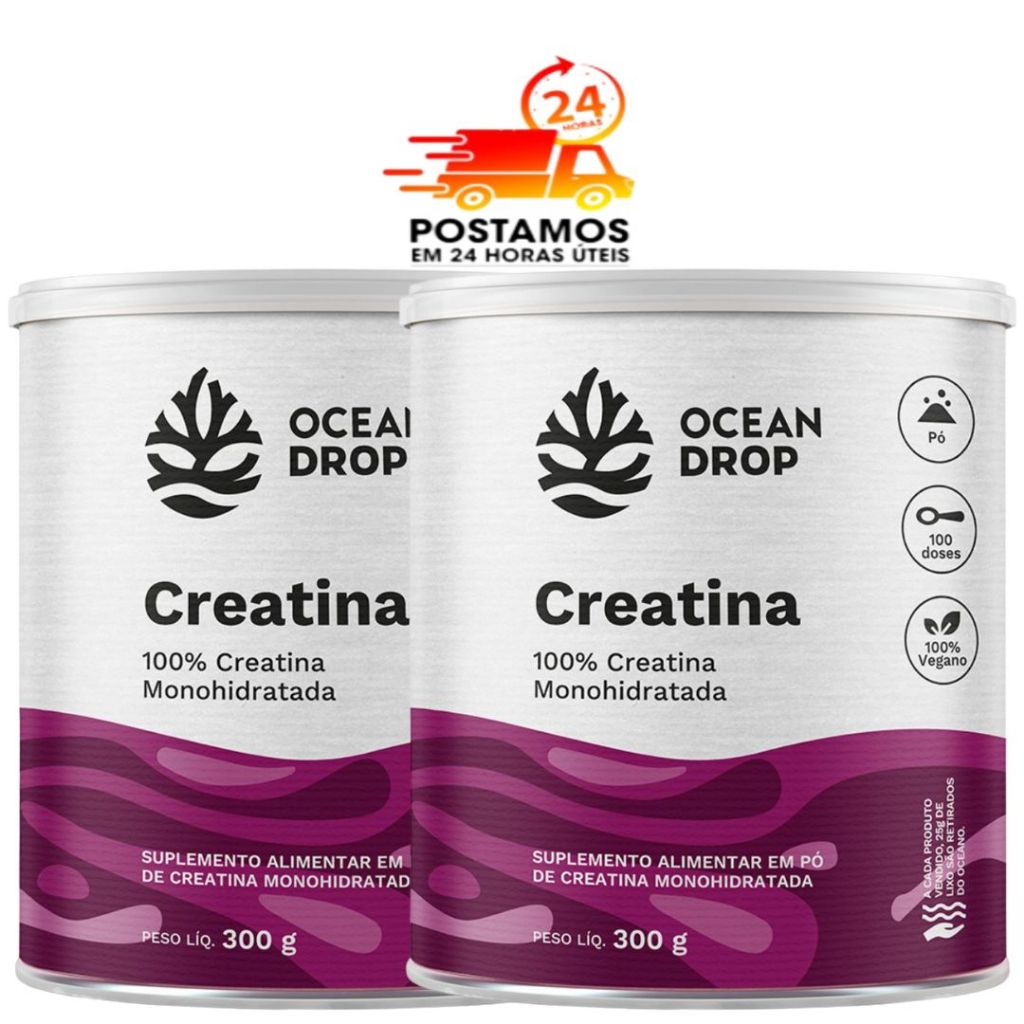 Kit 2 Creatina Vegana 600g Pura Ocean Drop - Rende 200 Porções