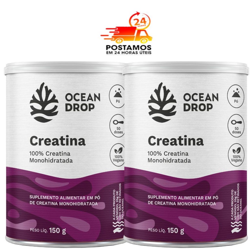 Kit 2 Creatina Vegana 300g Cada Pura Ocean Drop - Rende 100 Porções