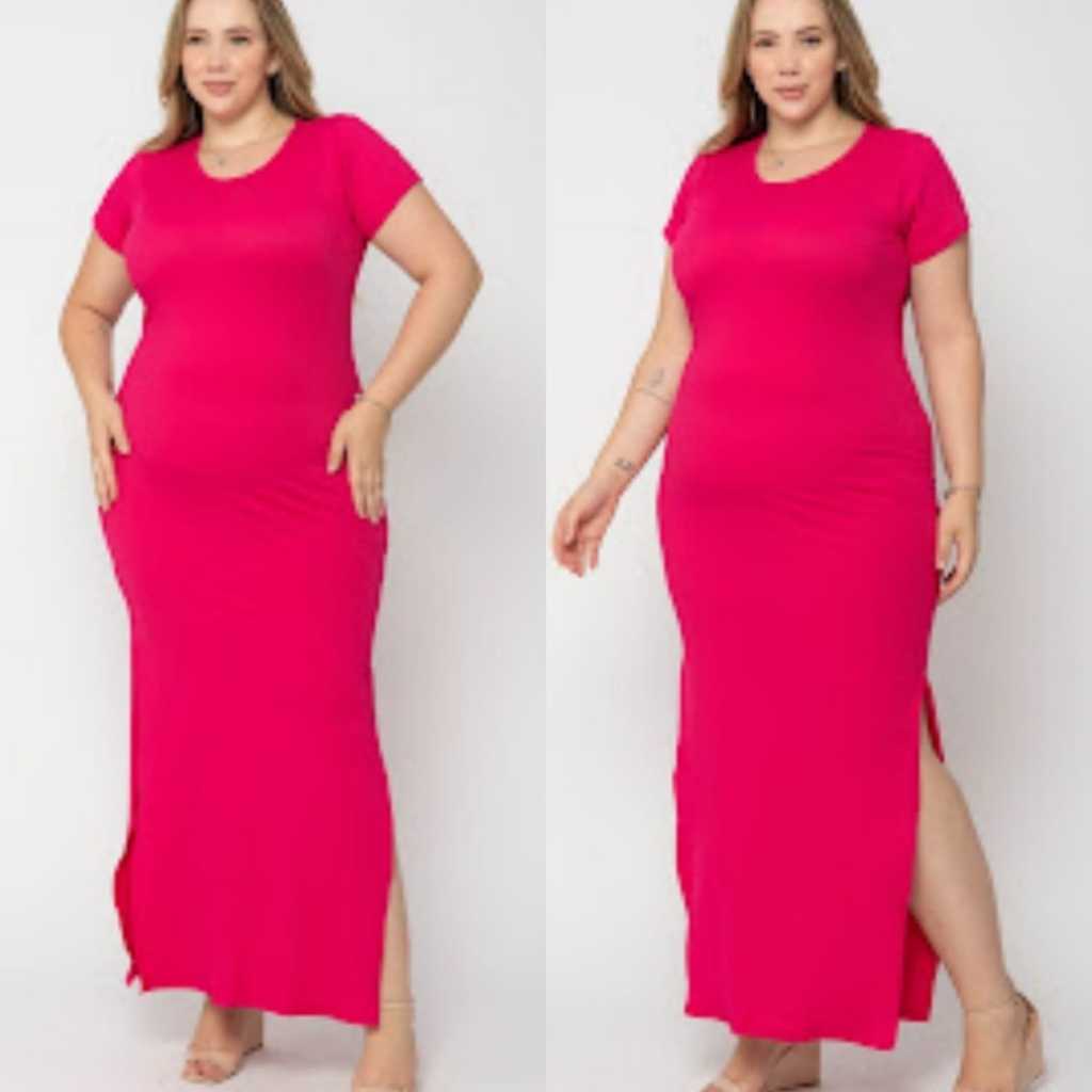 Vestido Longo Manga Curta Com Fendas Laterais