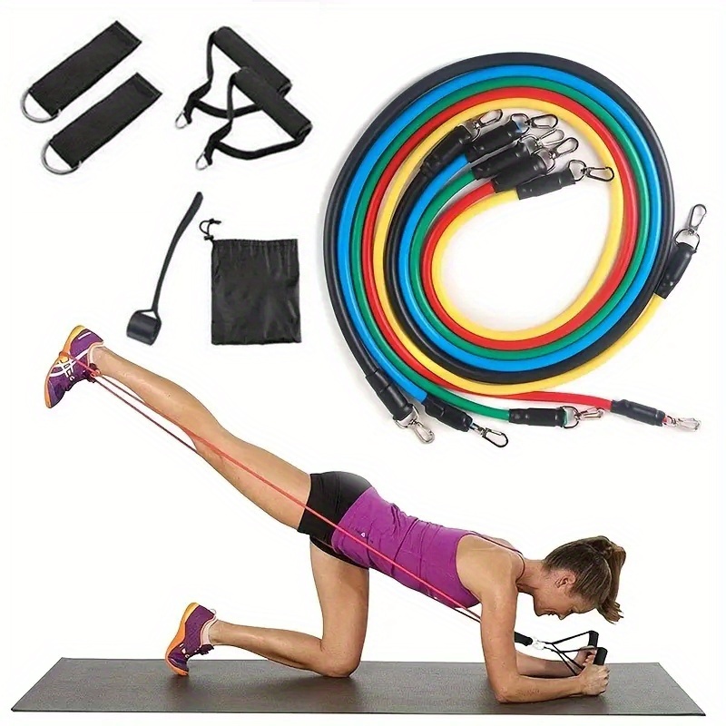 Kit 11 PÇ Corda Elástica Extensora Treino de Resistência Borracha Fitness Expansor Malhação Academia