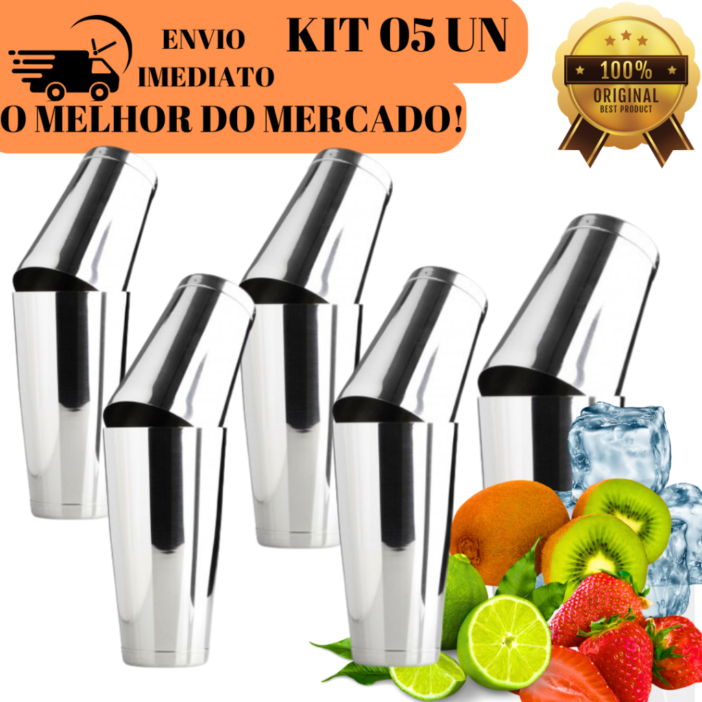 kit 05 Coqueteleira 100% Inox Para Drinks Coquetéis Caipirinha Kit Caipirinha Para Bares Restaurantes Barman