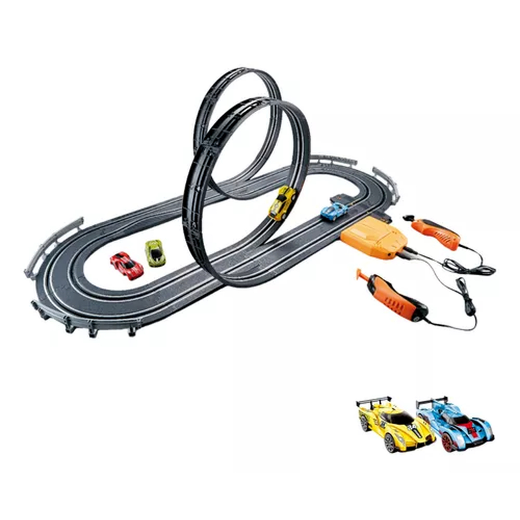 Autorama Double Looping Turbo Pista Carrinho Controle Remoto 4 Carros 2 Controles