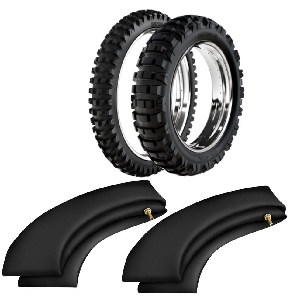 Kit Pneu Moto Cross Trilha 140/80-18 + 90/90-21 He42 Rinaldi + Camaras