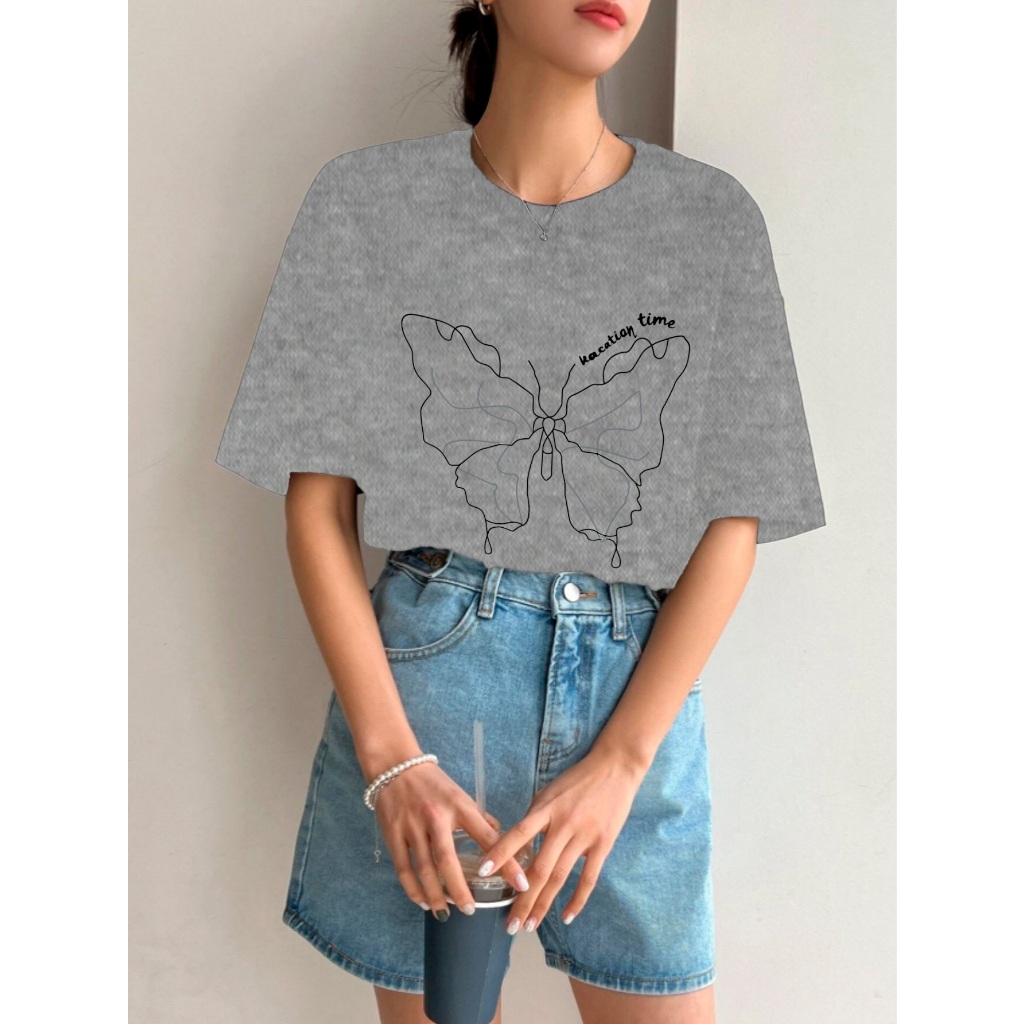 Camiseta Oversized Macia Streetwear Estampada Desenho Traços Linhas Borboleta Vocatin Time T-Shirt 