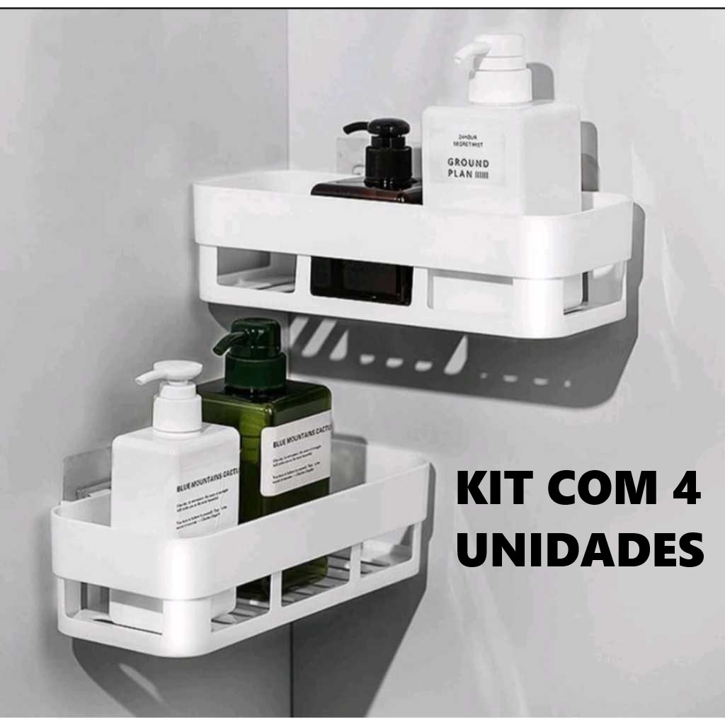 Kit Com 4 Suportes Prateleira Suporte Organizador Cozinha Banheiro Plástico Com Adesivo em Oferta na Shopee