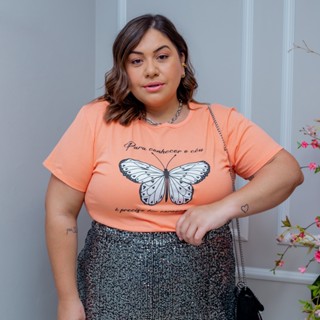 Blusa Feminina T-Shirt Plus Size Manga Curta 100% Algodão Malha Premium