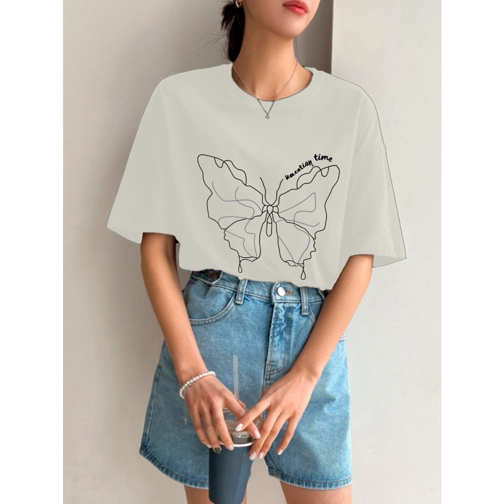 Camiseta Oversized Street Wear Old School Minimalista Estampada Estampa Desenho Borboleta Inseto Bl