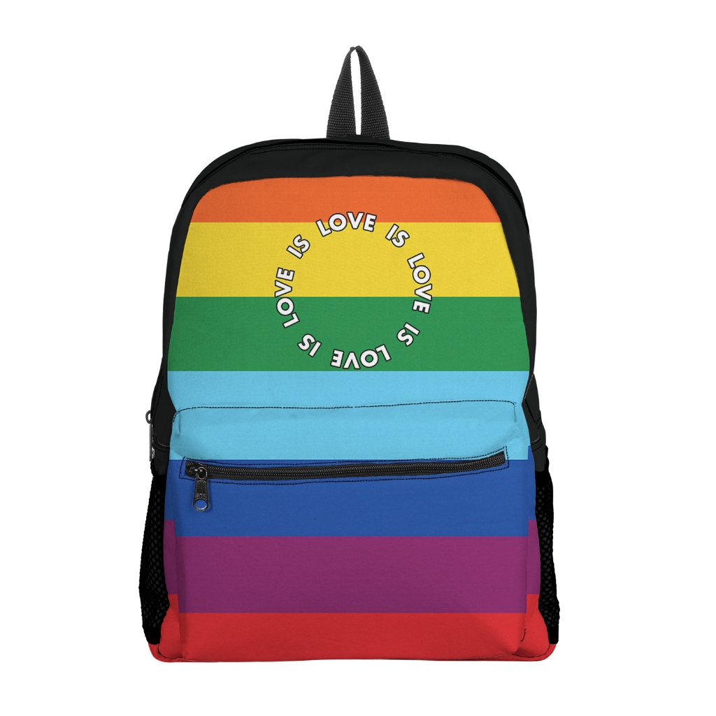 Mochila Com Bolso Estampa Colorida Escolar Cores Frase Love Is Avulsa ou Kit Com Estojo