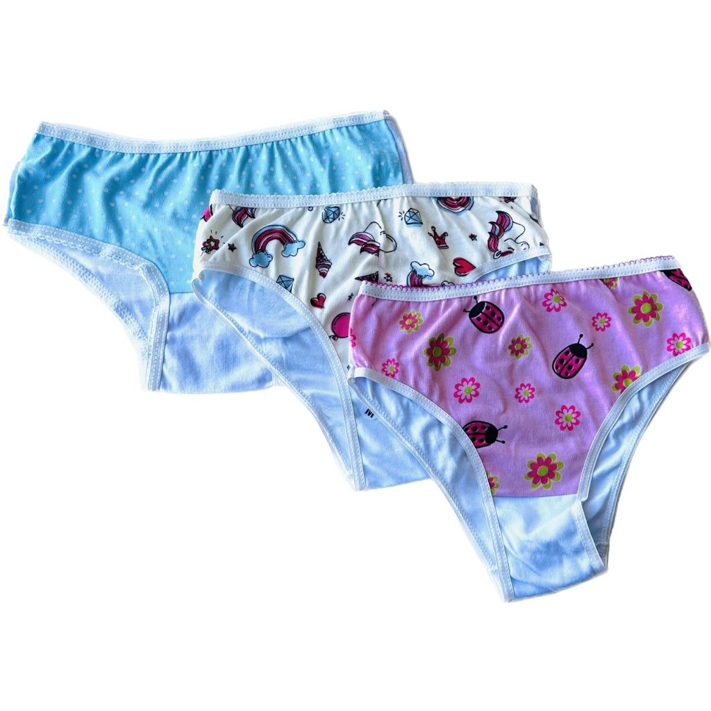Calcinha Infantil Feminina Coloridas e Estamapadas kits com 6 e 12 com Forro Veja agora