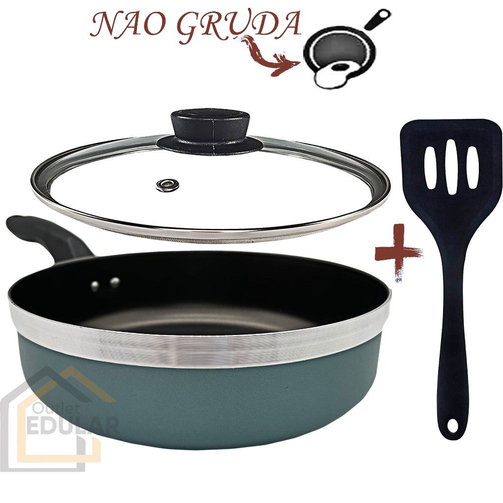 Frigideira 22 cm Antiaderente Teflon com Tampa de Vidro Cor Turquesa em Oferta na Shopee