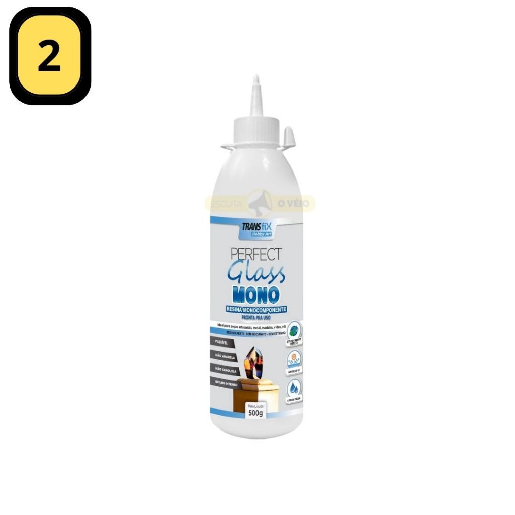 Resina Perfect Glass Alto Brilho Chaveiro Metal Madeira 500ml 2 Unidades Artesanato - Transfix