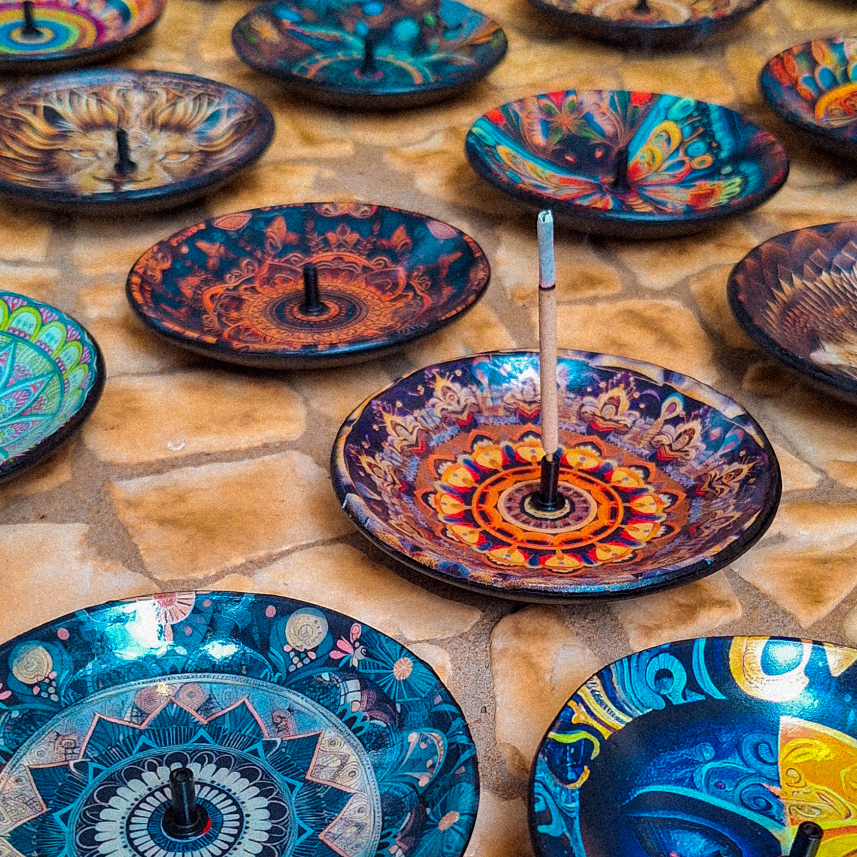 Imagem Incensário Mandala Porta Incensos de Vareta Diversos Modelos Mandalas Coloridas