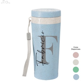 Copo Ecológico Personalizado com NOME Fibra De Bambu 350 ML Com Tampa e alça em Oferta na Shopee