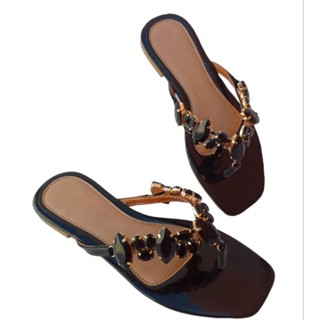 Sandália rasteira feminina chinelo pedraria adulto elegância 0028k