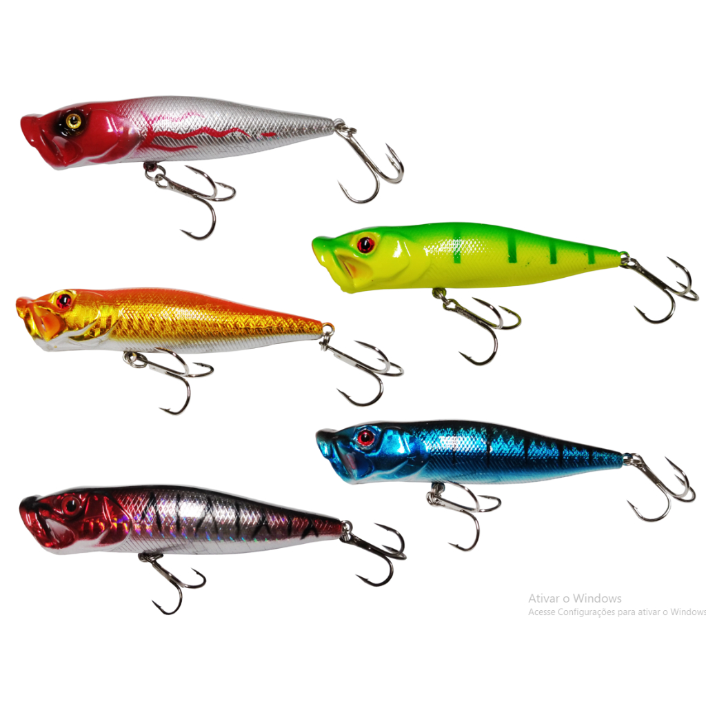 Kit 5un Isca Artificial Popper Superfície Pesca 9cm 13g para Traira Tucunaré Robalo