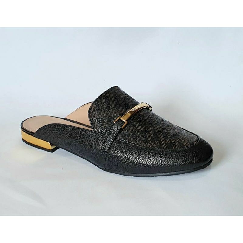 Mule Luz da Lua em Couro e com Logograma em Oferta na Shopee