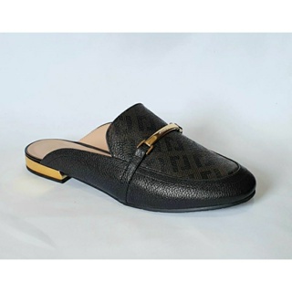 Mule Luz da Lua em Couro e com Logograma em Oferta na Shopee