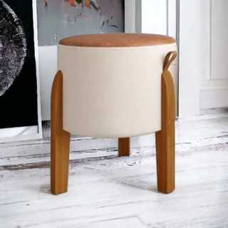 Puff luma linho e couro sintético Pés madeira maciça em Oferta na Shopee