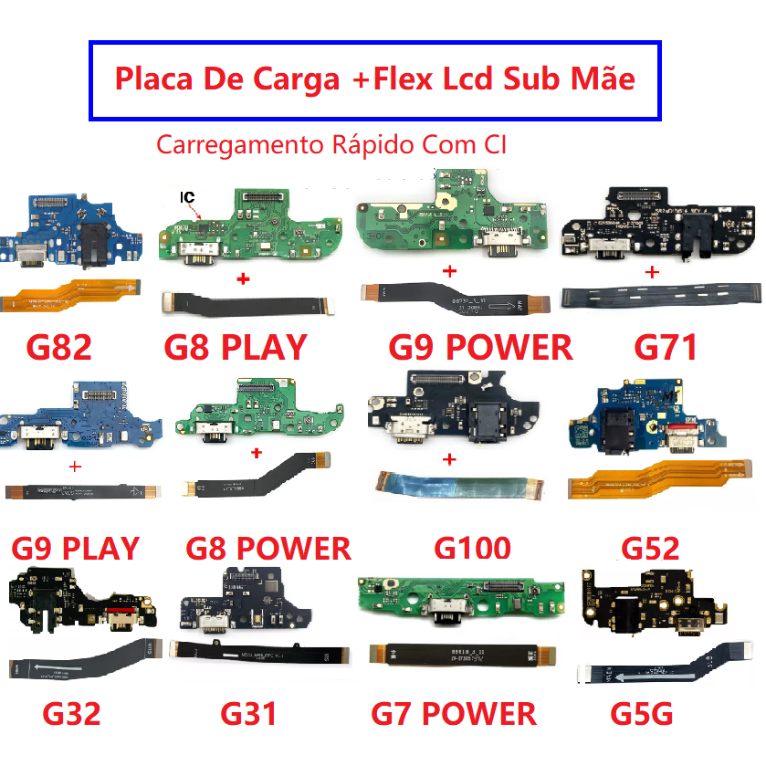 Placa De Carga + Cabo Flex Flat Da Sub Placa De Carga Para Moto G5 G31 G32 G40 G5G G50 5G G51 G52 G52J 5G G53 G60S G71 G62 G7 PLAY G7 POWER G8 PLAY G8 PLUS G8 POWER G82 G9 PLAY