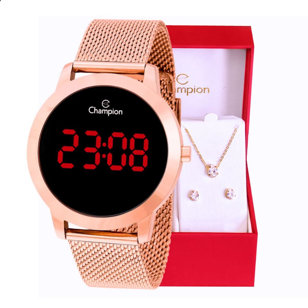 Relógio Champion Feminino Digital Rosê Led Vermelho Mulher Esposa Namorada Mãe Barato CH40106Z - Watches