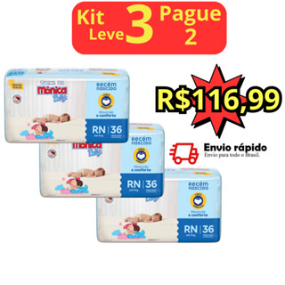 Kit Leve 3 Pague 2 Fraldas turma da Mônica baby RN 36 unidades