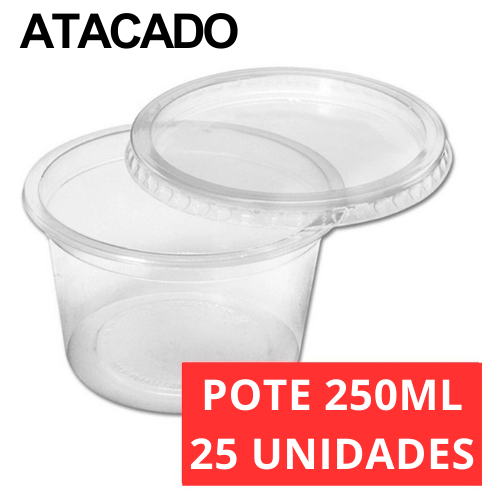 Pote para Bolo Redondo 250ml Potinho Atacado 25un Freezer e Microondas Descartavel com Tampa