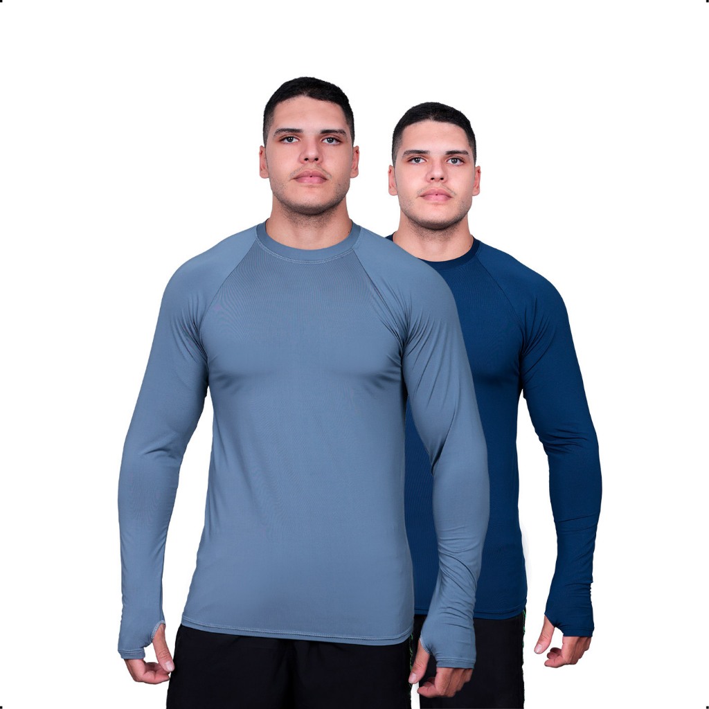 Kit 2 Camisa Proteção Uv Térmica Solar Segunda Pele Dry Fazenda Agro 50 Trator Uv50 Longa Agricultura Blusa Termica Premium Maculina Protecao Gold 50+ Comprida Lisas Tecido Cor Frio Raglan