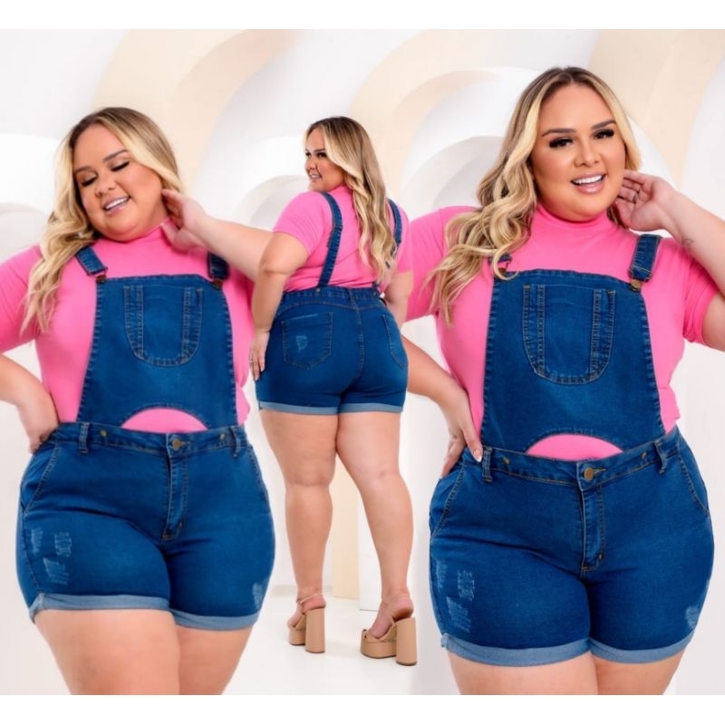 Jardineira 2em1 PLUS SIZE jeans premium com Lycra Ref:2326