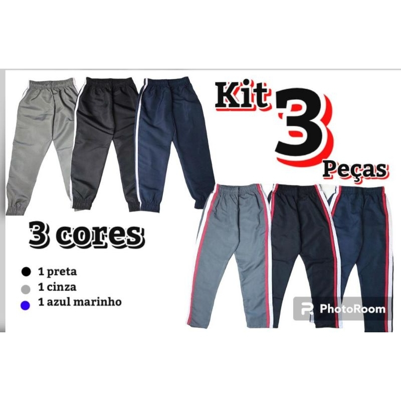 Kit 3 Calças Tactel Infantil e juvenil  Uniforme Escolar Com e Sem Punho 4 ao 16