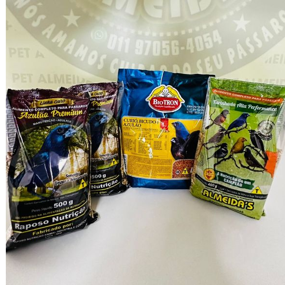 KIT - 2 AZULÃO PREMIUM + 1 FARINHADA ALTA PERFORMANCE + 1 BIOTRON CURIÓ, BICUDO E AZULÃO