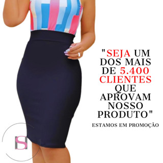 Saia Midi Preta Social Secretaria Moda Evangelica Lapis Feminina Casual Escritório Lisa