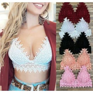 Top Cropped Bralette Feminino Renda Guipura