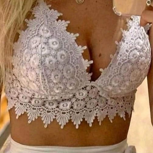 Cropped Regata Top Renda Bojo Decote Feminino