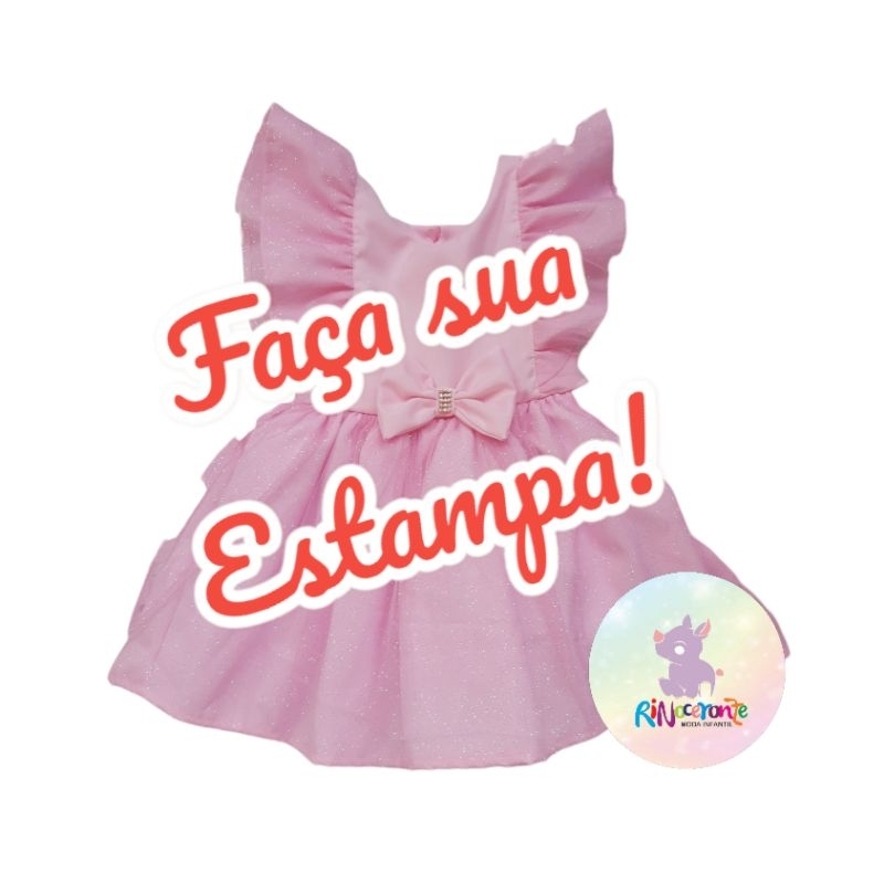 Vestido Temático infantil faça sua estampa! em Oferta na Shopee