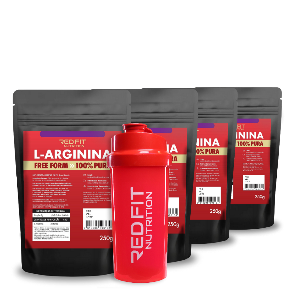 L-Arginina 1Kg Shaker Red 600ml - 100% Pura Matéria-Prima Importada - Red Fit Nutrition