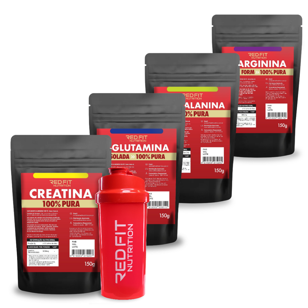 Creatina Monohidratada 150g L-Glutamina 150g L-Arginina 150g Beta-Alanina 150g Red Fit Nutrition