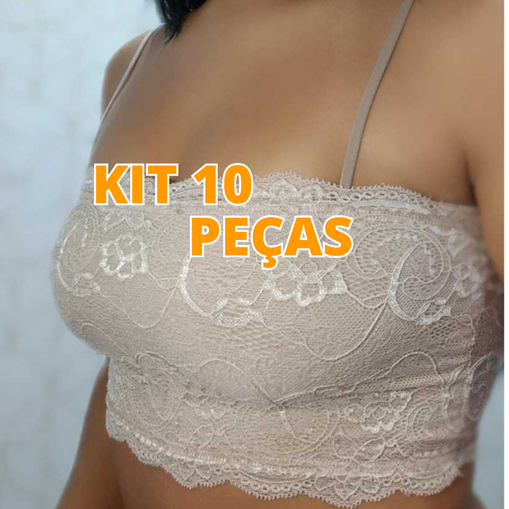 Kit 10 CROPEDD DE RENDA alça fina sem bojo top faixa Croped Rendado cod.1589