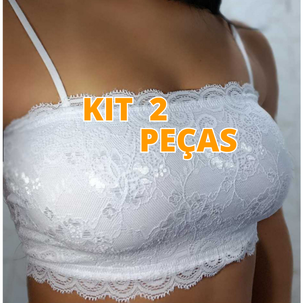 Kit 2 Cropedd faixa renda alça fina sem bojo top cropped feminino cod.1589 em Oferta na Shopee