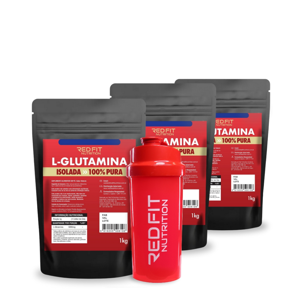 Kit L-Glutamina 3Kg - 100% Pura Importada - Red Fit Nutrition