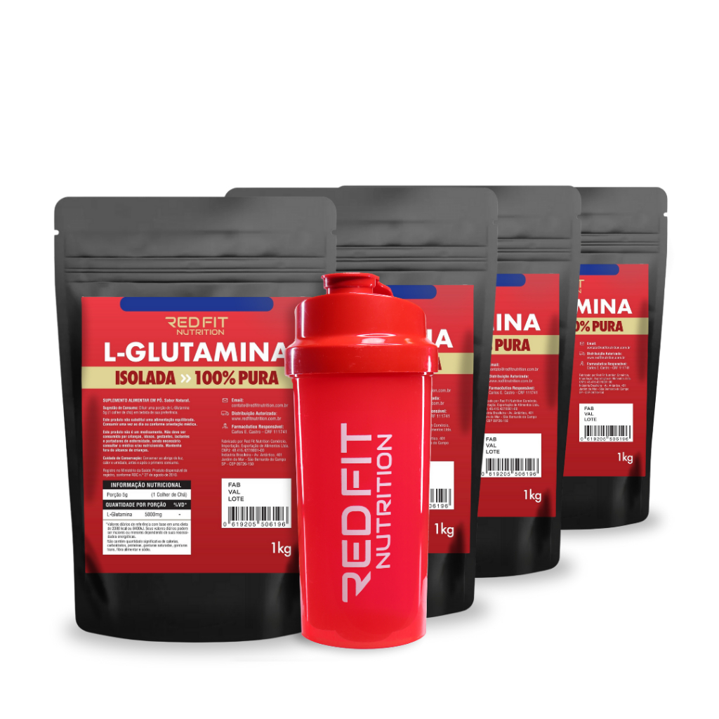 Kit L-Glutamina 4Kg - 100% Pura Importada - Red Fit Nutrition