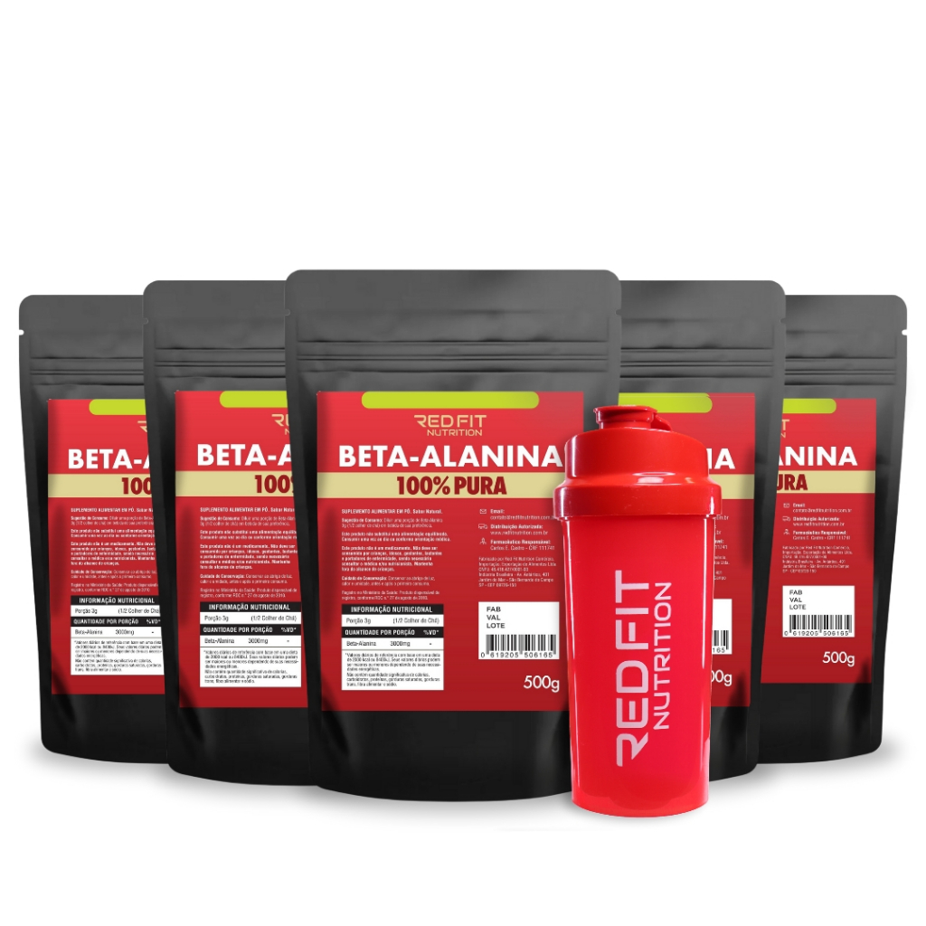 Suplemento em Pó Red Fit Nutrition Kit Beta-Alanina 2,5Kg Pura Importada C/ Laudo ( 05x Packs 500g )