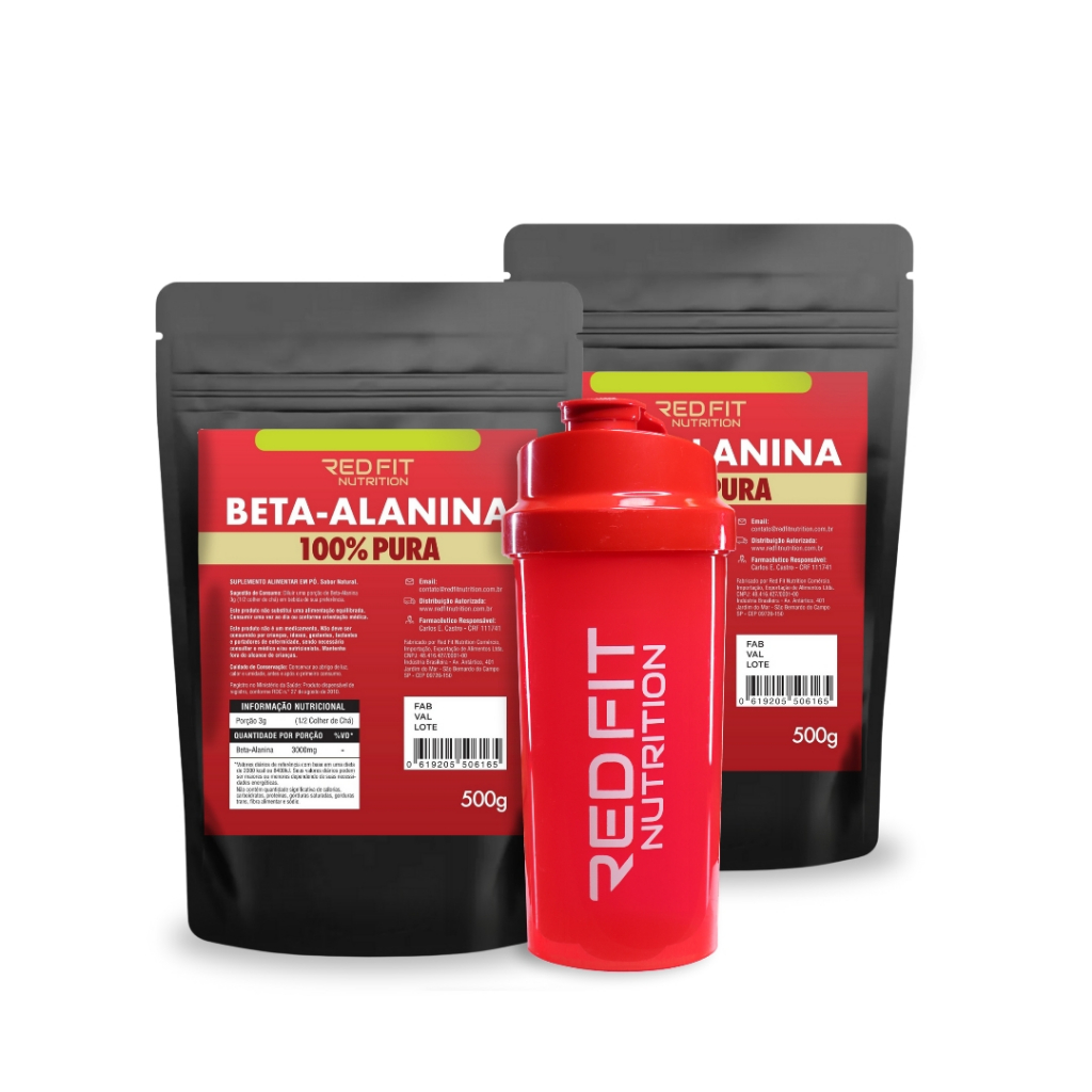 Suplemento em Pó Kit Beta-Alanina 1Kg - 100% Pura Importada - Red Fit Nutrition ( 02x Packs 500g )