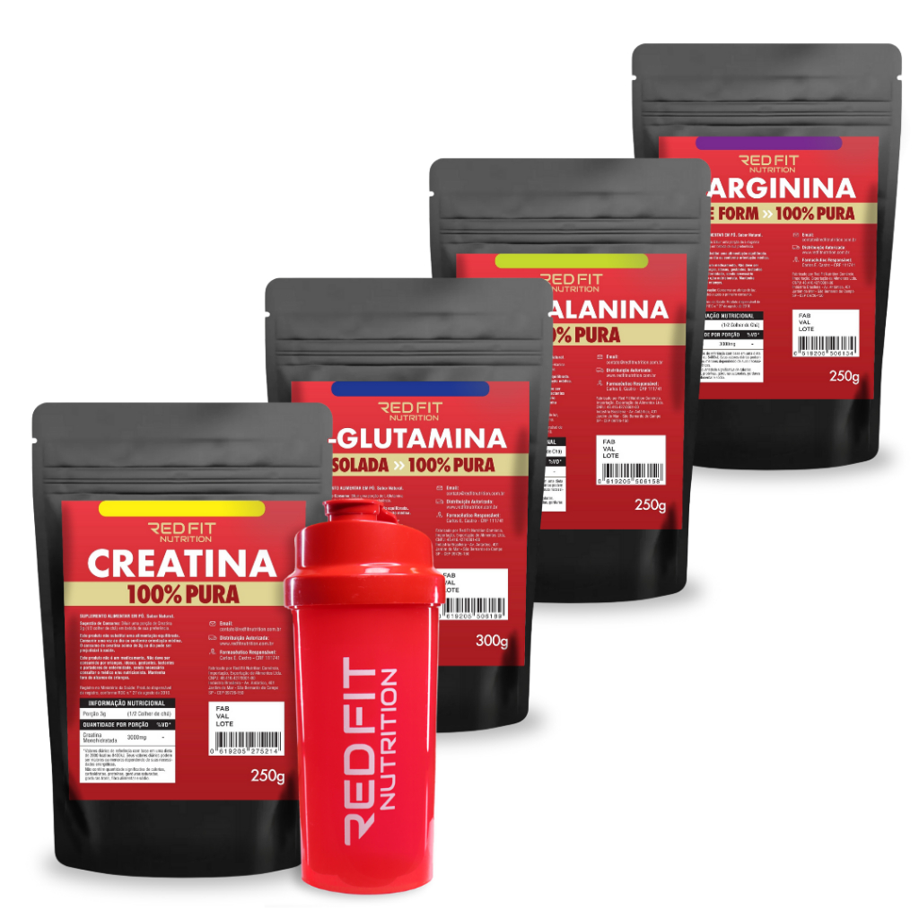 Creatina Monohidratada 250g L-Glutamina 300g L-Arginina 250g Beta-Alanina 250g Red Fit Nutrition