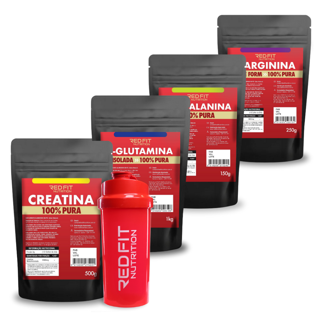 Creatina Monohidratada 500g L-Glutamina 1Kg L-Arginina 250g Beta-Alanina 150g - Red Fit Nutrition