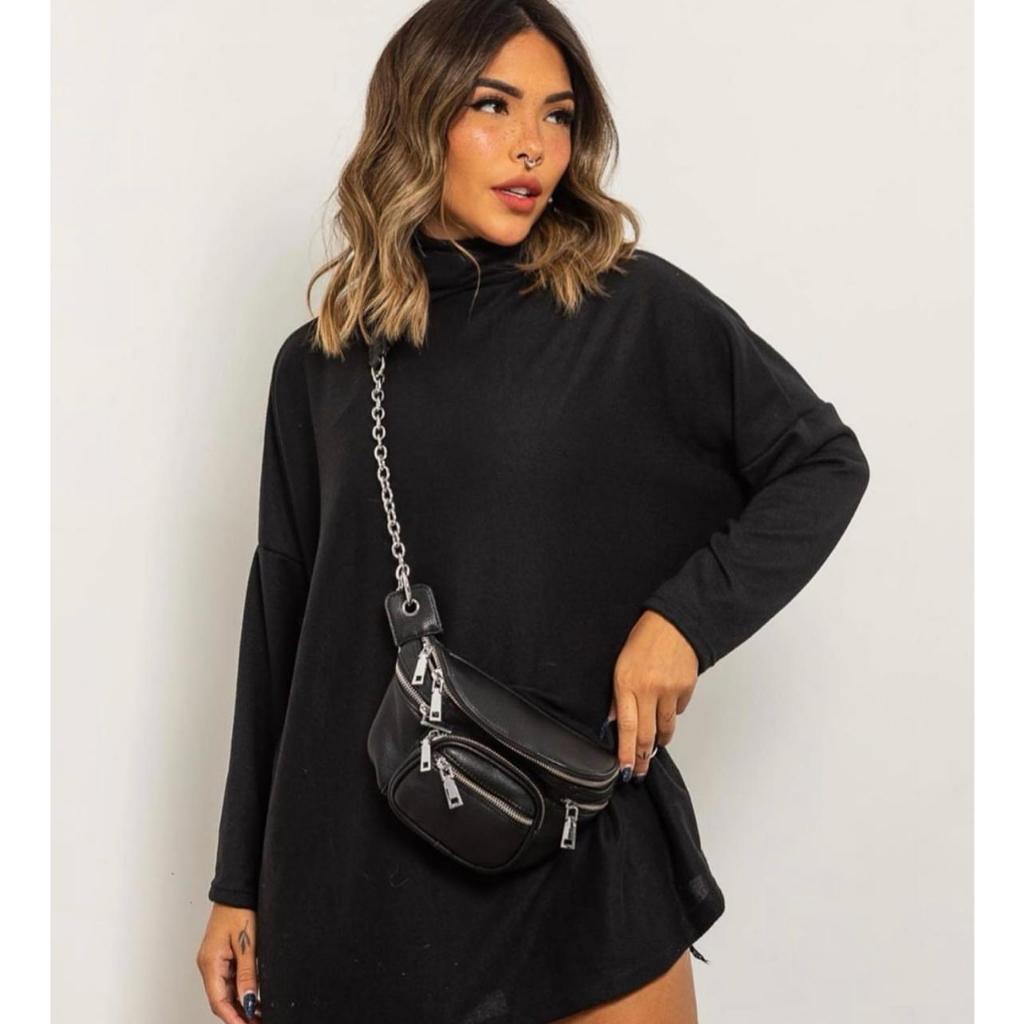 Poncho Lanzinha Vestido Blusão Feminino Manga Longa Estiloso Outono/Inverno