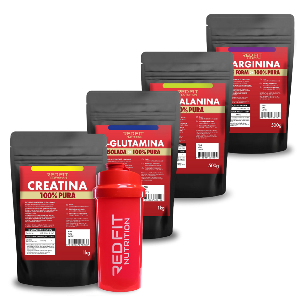 Creatina Monohidratada 1Kg L-Glutamina 1Kg L-Arginina 500g Beta-Alanina 500g - Red Fit Nutrition