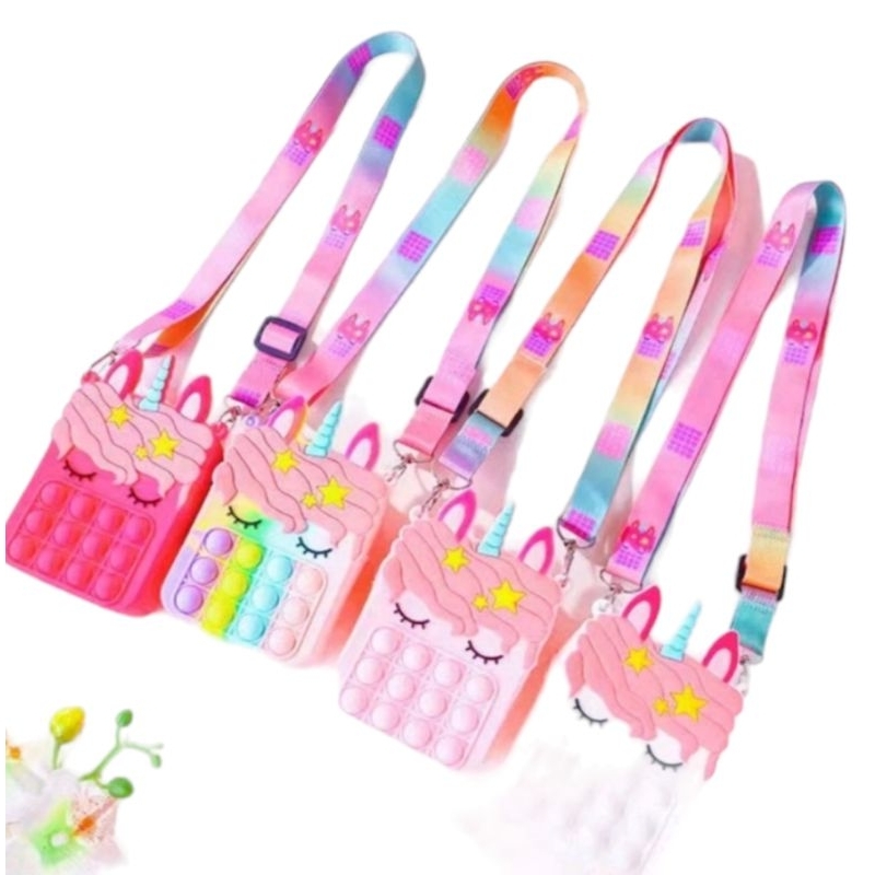 bolsa pop it infantil de silicone unicórnio , porta moedas , porta maquiagem ,batom, anel, acessórios  . bolsa infantil